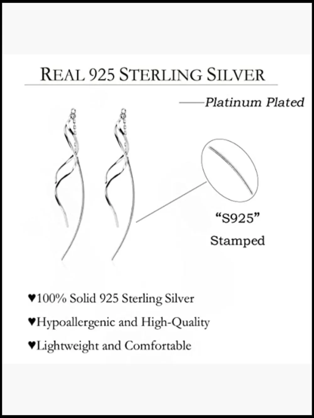 Sterling Silver Wave Curve Dangle Earrings Lightweight Hypoallergenic Tassel